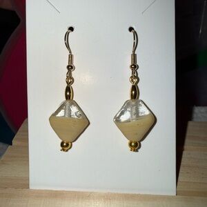 Elegant Gold tone and Cream Dangle Earrings